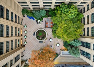 Top view of UC's outdoor terrace located on the third floor.